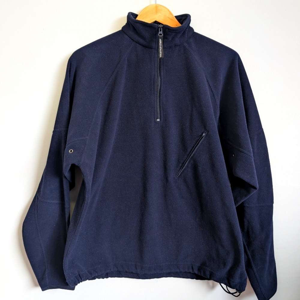 Vintage World Athletics Quarter Zip Fleece Pullover Adult Small Oversized